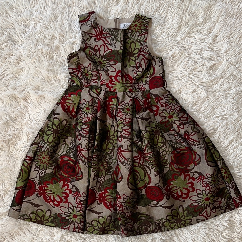 Us Angels Floral Kids Dress - Red and Green